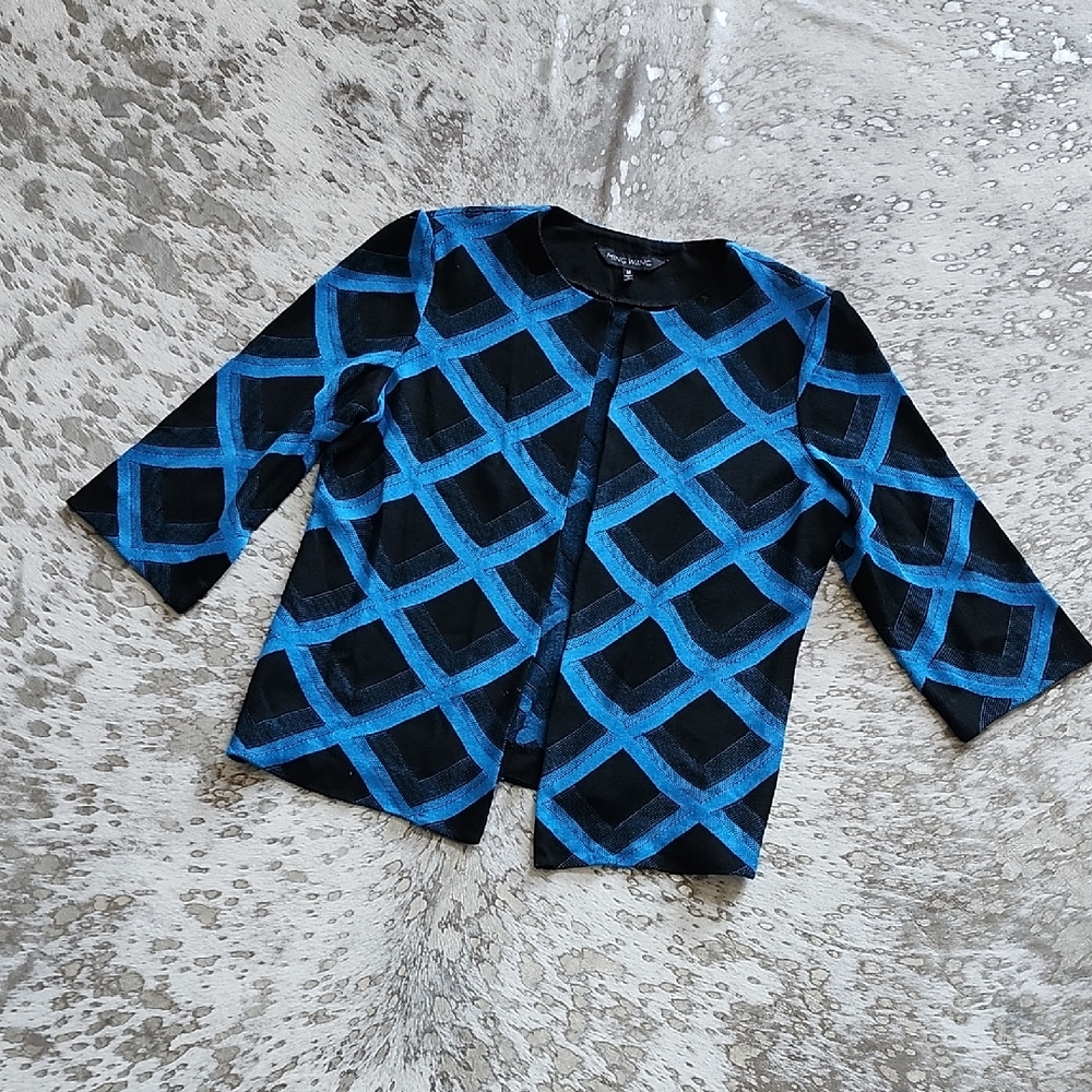 Ming Wang Geometric Print Open Cardigan Sweater SzM
